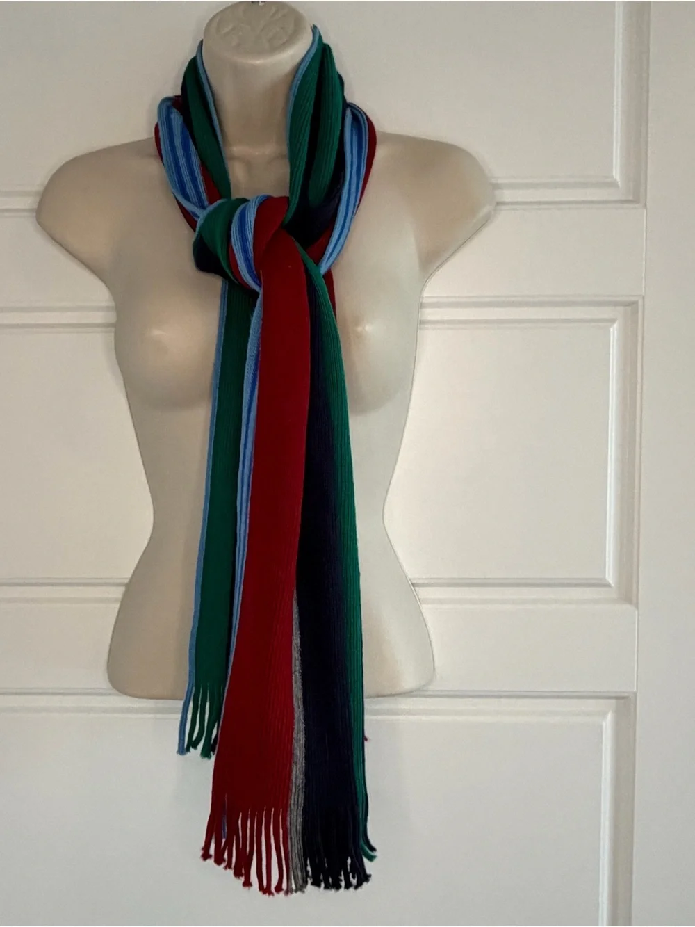 T M Lewin 100% Merino Wool Scarf Fringe Striped Unisex Preppy Academia Warm